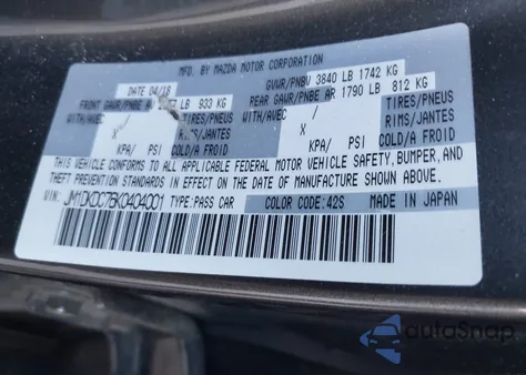 2019 Mazda Cx-3 Touring из США, поврежденный, VIN JM1DKDC76K0404001